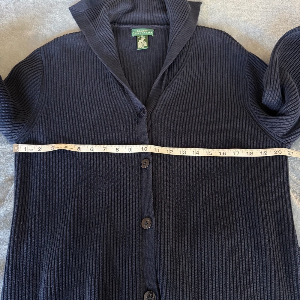 Lauren Ralph Lauren Navy Blue Long Button Up Ribbed Cardigan Size XL - Picture 10 of 10
